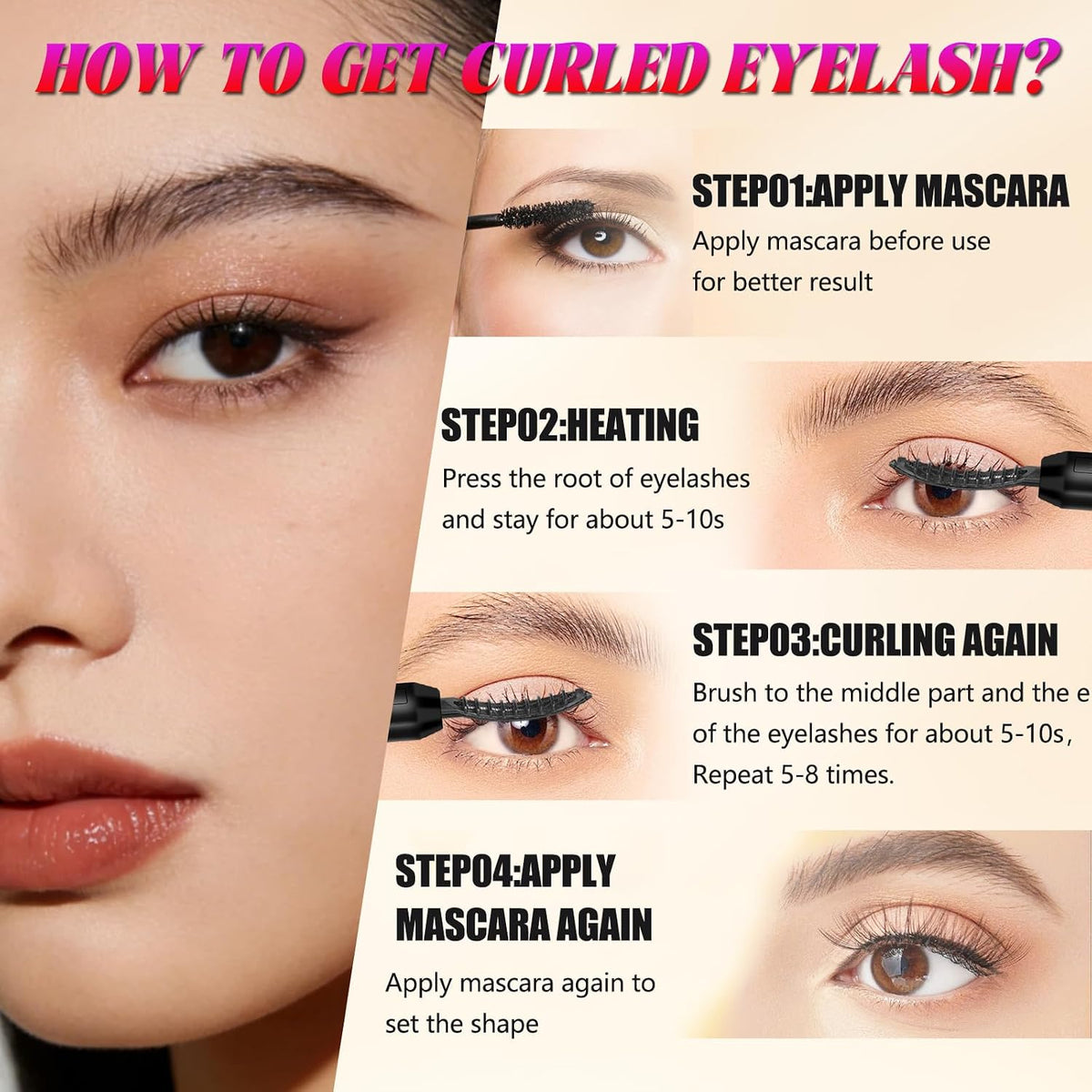 Heated Eyelash Curler-4 Temp Modes 65°-95°C LED Display, Electric Eye ...